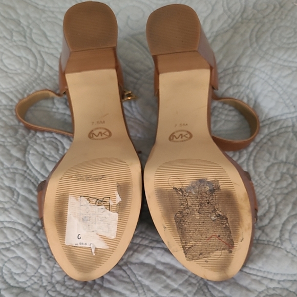 Michael Kors "Rory" Brown Heeled Sandals  with Gold Accents - Picture 2 of 3